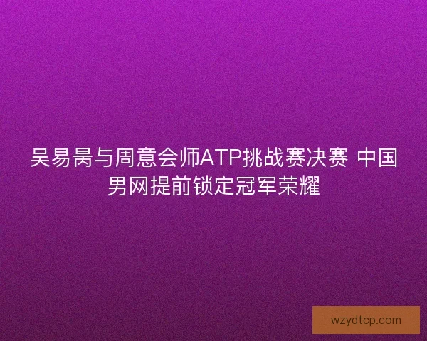 吴易昺与周意会师ATP挑战赛决赛 中国男网提前锁定冠军荣耀
