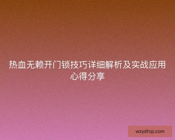 热血无赖开门锁技巧详细解析及实战应用心得分享