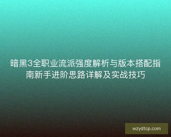 暗黑3全职业流派强度解析与版本搭配指南新手进阶思路详解及实战技巧