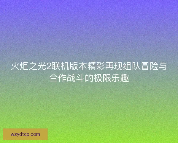 火炬之光2联机版本精彩再现组队冒险与合作战斗的极限乐趣